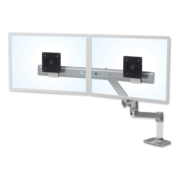 LX Dual Direct Monitor Arm, For 25" Monitors, 360 deg Rotation, 30 deg Tilt, 360 deg Pan, Polished Aluminum, Supports 11 lb