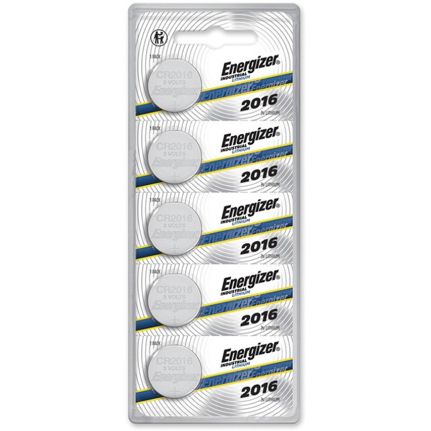 Energizer Industrial 2016 Lithium Batteries - For Digital Thermometer, Glucose Monitor, Laser Pointer - CR2016 - 100 mAh - 3 V - 5 / Pack