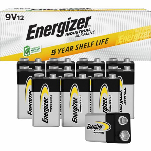 Energizer 9-Volt Industrial Alkaline Batteries - For Multipurpose - 9V - 9 V DC - Alkaline - 12 / Box