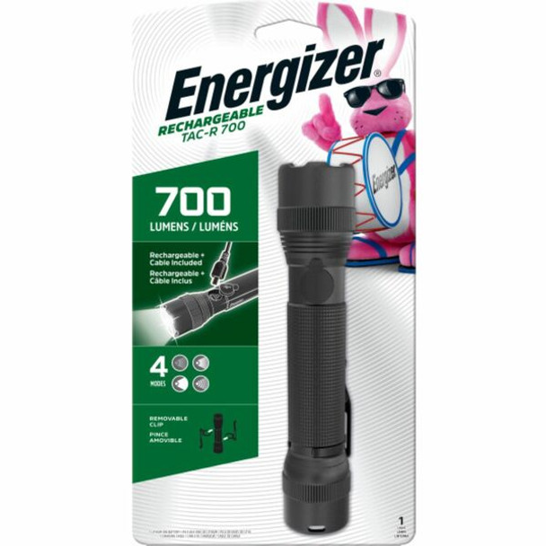 Energizer Rechargeable Tactical Metal Light - LED - 700 lm Lumen - Lithium Ion (Li-Ion) - Battery Rechargeable - Battery - Aircraft Aluminum, Metal - Black