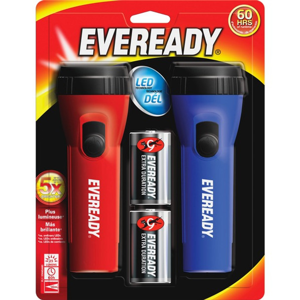 Eveready LED Economy Flashlight - LED - 9 lm Lumen - 1 x D - Alkaline - Battery - Polypropylene - Blue, Red