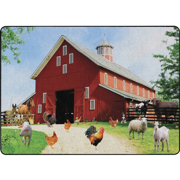 Flagship Carpets Barn Animals Classroom Rug - Floor Rug - 100" Length x 72" Width x 0.50" Thickness - Rectangle - Multicolor - Yarn