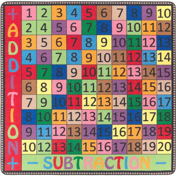 Flagship Carpets Math Collection Addition/Subtraction Rug - 48" Length x 48" Width - Square - Multicolor - Nylon