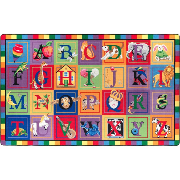 Flagship Carpets ABC Blocks Alphabet Rug - 12 ft Length x 90" Width - Multicolor - Nylon