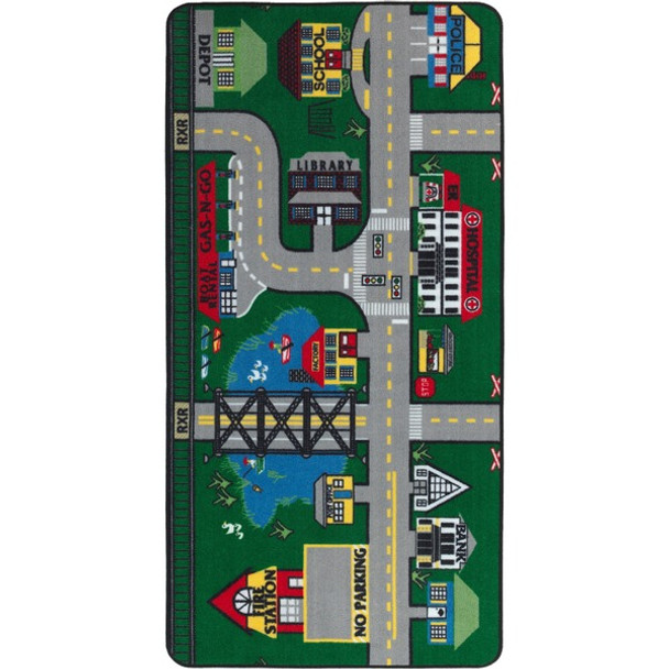 Flagship Carpets Places To Go Activity Rug - 108" Length x 72" Width - Rectangle - Multicolor - Nylon