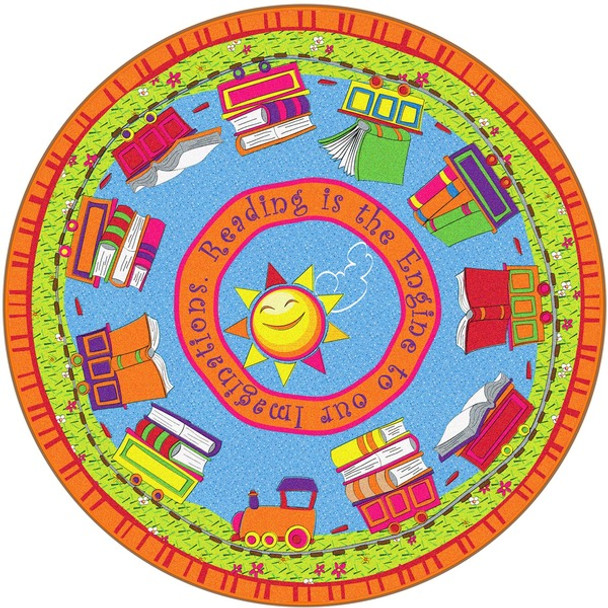 Flagship Carpets Reading Is The Engine 12' Round Rug - 12 ft Diameter - Circle - Multicolor