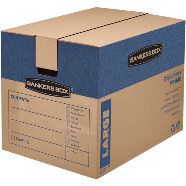 SmoothMove&trade; Prime Moving Boxes, Large - Internal Dimensions: 18" Width x 24" Depth x 18" Height - External Dimensions: 18.3" Width x 25" Depth x 19" Height - Locking Tab, Lid Lock Closure - Cardboard - Kraft - Recycled - 6 / Carton