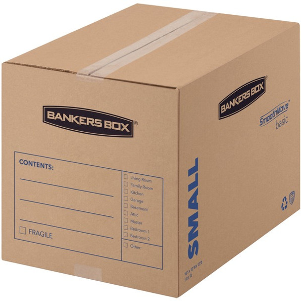 Fellowes SmoothMove Basic Moving Boxes - Internal Dimensions: 12" Width x 16" Depth x 12" Height - External Dimensions: 12.3" Width x 16.5" Depth x 12.6" Height - Heavy Duty - Corrugated - Kraft, Black - Recycled - 25 / Carton