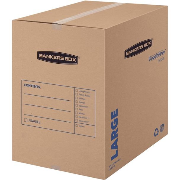 Fellowes SmoothMove Basic Large Moving Boxes - Internal Dimensions: 18" Width x 18" Depth x 24" Height - External Dimensions: 18.3" Width x 18.3" Depth x 24.8" Height - Kraft, Black - Recycled - 15 / Carton