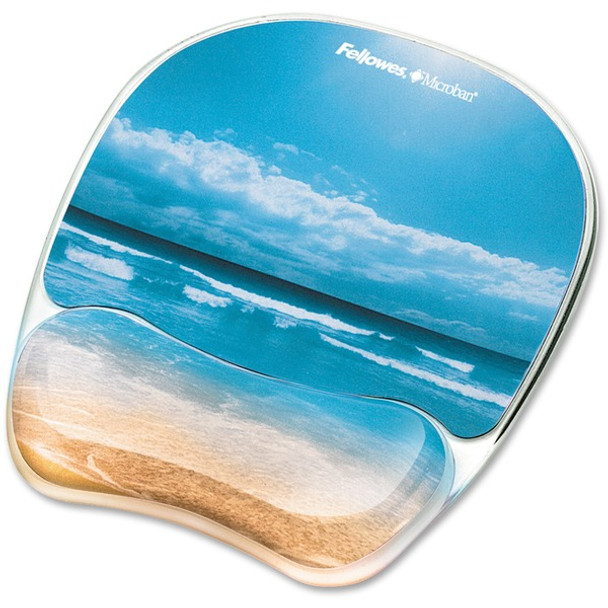 Fellowes Photo Gel Mouse Pad Wrist Rest with Microban&reg; - Sandy Beach - 9.25" x 7.88" x 0.88" Dimension - Multicolor - Rubber, Gel - Stain Resistant, Skid Proof - 1 Pack