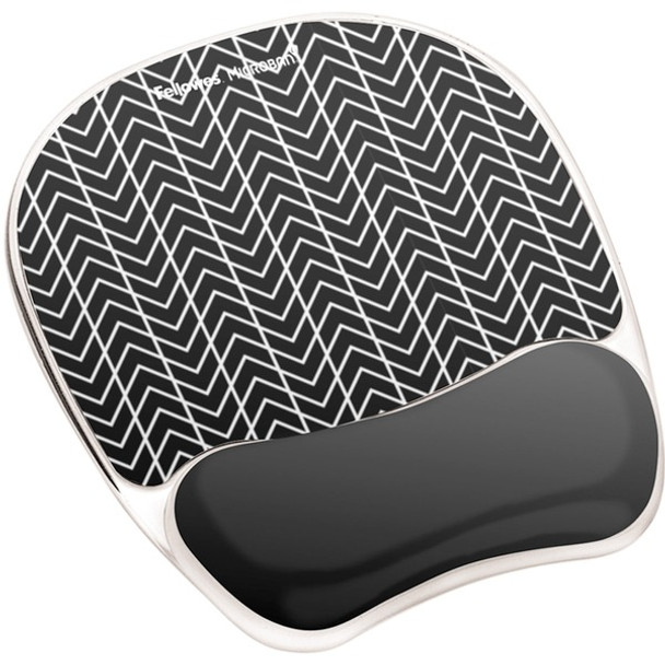 Fellowes Photo Gel Mouse Pad Wrist Rest with Microban&reg; - Black Chevron - Chevron - 9.25" x 7.88" x 0.88" Dimension - Black, White - Gel, Rubber - Stain Resistant, Skid Proof - 1 Pack