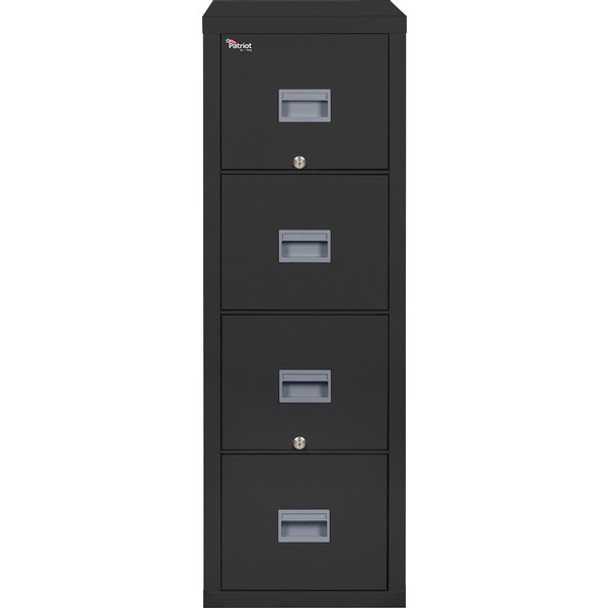 FireKing Patriot Series 4-Drawer Vertical Fire Files - 17.8" x 31.6" x 52.8" - 4 x Drawer(s) for File - Letter - Vertical - Fire Proof, Impact Resistant, Locking Drawer, Scratch Resistant, Recessed Handle, Ball Bearing Slide - Black - Gypsum, Steel