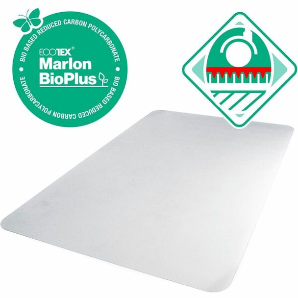 Floortex&reg; BioPlus Eco Friendly Carbon Neutral Chair Mat for Low / Medium Pile Carpets up to 1/2" thick - 46" x 60" - Clear Rectangular Marlon BioPlus Chair Mat For Carpet - 60" L x 46" W x 0.09" D