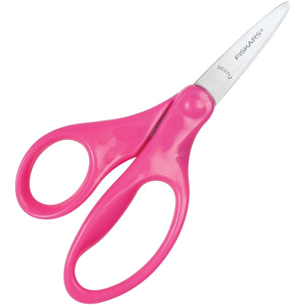 Fiskars 5" Pointed Tip Kid Scissors - 5" Overall Length - Left/Right - Pointed Tip - Shiny Pink - 1 Each