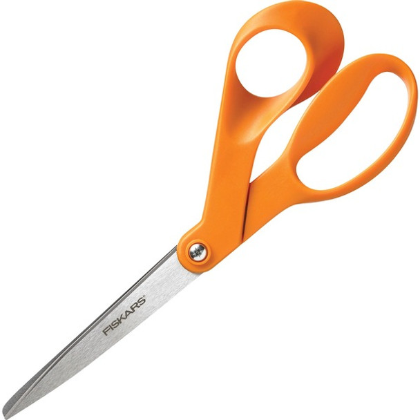 Fiskars Original Orange-handled Scissors - 8" Overall Length - Stainless Steel - Bent Tip - Gray - 1 Each