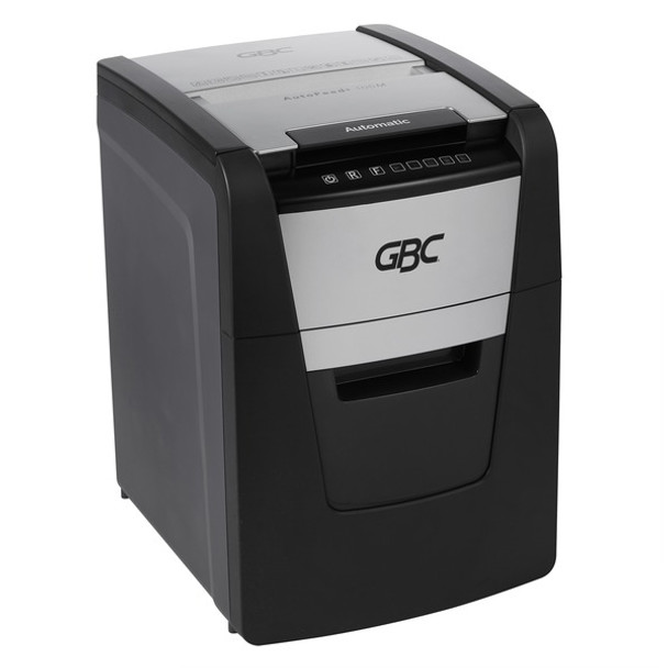 GBC AutoFeed+ Home Office Shredder, 100M, Micro-Cut, 100 Sheets - Continuous Shredder - Micro Cut - 6 Per Pass - for shredding Credit Card, Paper Clip, Staples, Paper - P-5 - 20 Minute Run Time - 9 gal Wastebin Capacity - Black