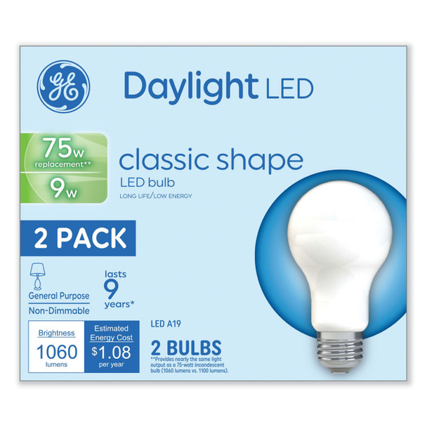 Classic LED Non-Dim A19 Light Bulb, 9 W, Daylight, 2/Pack