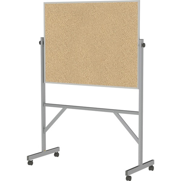 Ghent Bulletin Board - 36" Height x 48" Width - Natural Cork Surface - Durable, Reversible, Wheel, Caster, Portable, Lockable, Smooth, Accessory Tray, Mobility - Silver Aluminum Frame - 1 Each - 78.3" x 53.3" x 20"