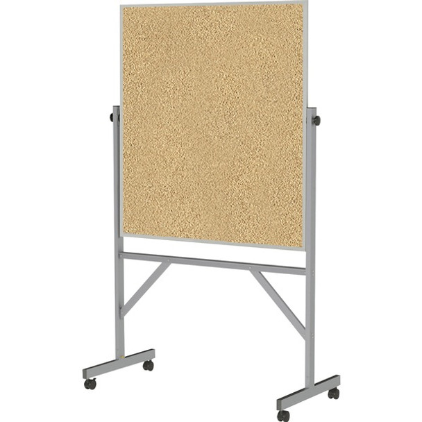 Ghent Bulletin Board - 48" Height x 36" Width - Natural Cork Surface - Durable, Reversible, Wheel, Caster, Portable, Lockable, Mobility, Accessory Tray, Smooth - Silver Aluminum Frame - 78" x 41"