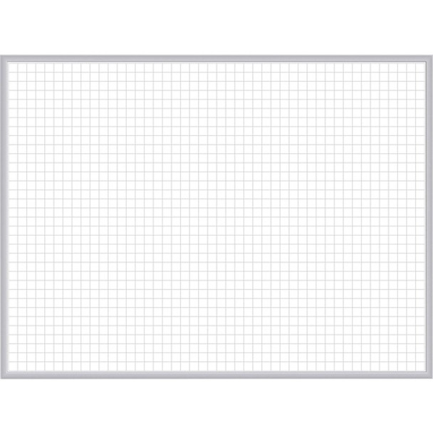 Ghent Grid Whiteboard - 72" (6 ft) Width x 48" (4 ft) Height - White Steel Surface - Satin Aluminum Frame - Rectangle - Horizontal - Magnetic - Grid Pattern, Stain Resistant, Ghost Resistant, Fade Resistant, Accessory Tray - 1 Each - TAA Compliant