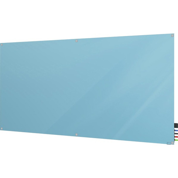 Ghent Harmony Dry Erase Board - 96" (8 ft) Width x 48" (4 ft) Height - Tempered Glass Surface - Blue Back - Square - Magnetic - 1 Each