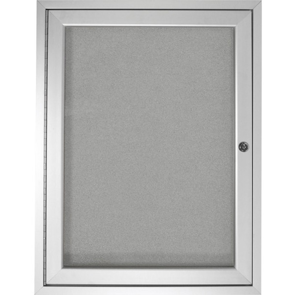 Ghent 1 Door Enclosed Vinyl Bulletin Board with Satin Frame - 24" Height x 18" Width - Silver Vinyl Surface - Locking Door, Tackable, Water Resistant, Weather Resistant, Self-healing, Tamper Proof - Satin Aluminum Frame - 1 Each - TAA Compliant
