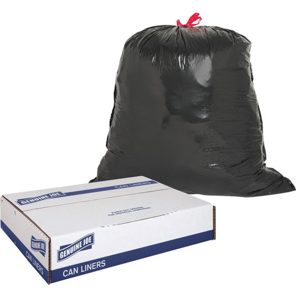 Genuine Joe Flexible Drawstring Trash Can Liners - Medium Size - 30 gal Capacity - 30" Width x 32" Length - 1.05 mil (27 Micron) Thickness - Low Density - Drawstring Closure - Black - Resin - 42/Carton