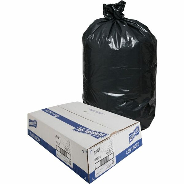 Genuine Joe Heavy-Duty Trash Can Liners - 60 gal Capacity - 39" Width x 56" Length - 1.50 mil (38 Micron) Thickness - Low Density - Black - Plastic Resin - 50/Box - Debris, Can, Waste