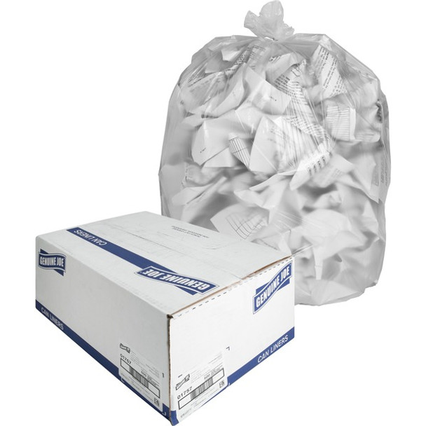 Genuine Joe High-Density Can Liners - Medium Size - 33 gal Capacity - 33" Width x 40" Length - 0.43 mil (11 Micron) Thickness - High Density - Clear - Resin - 20/Carton - 25 Per Roll - Office Waste, Industrial Trash