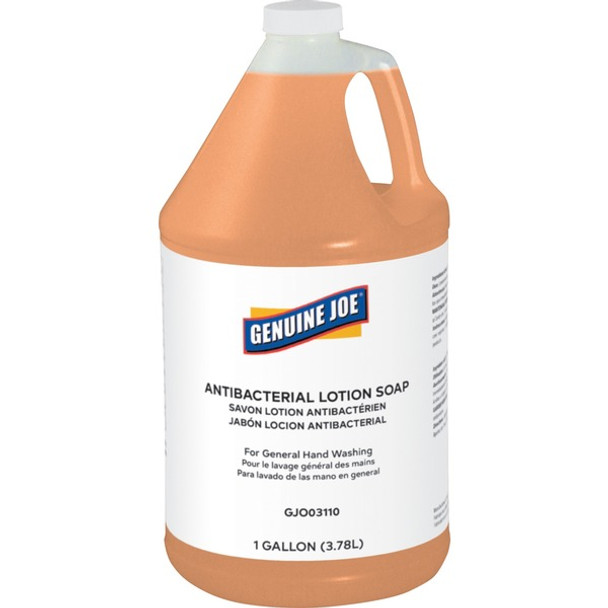 Genuine Joe Antibacterial Lotion Soap - 1 gal (3.8 L) - Bacteria Remover, Grime Remover, Dirt Remover - Hand - Antibacterial - Orange - Anti-septic, Pleasant Scent - 1 Each