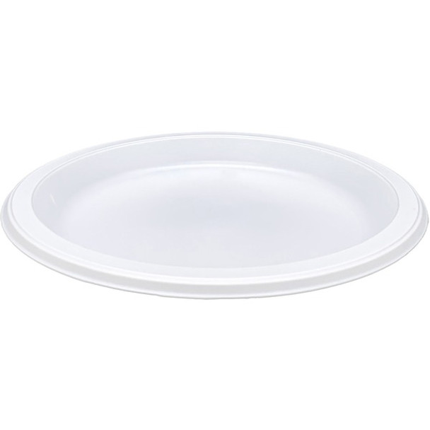 Genuine Joe 10-1/4" Large Plastic Plates - 125 / Pack - Disposable - Warm White - Plastic Body - 4 / Carton