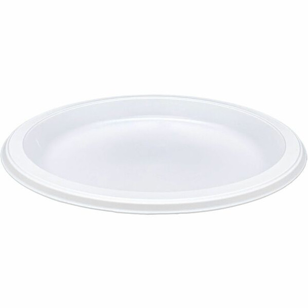 Genuine Joe 9" Reusable Plastic Plates - Serving - Disposable - White - Plastic Body - 125 / Pack