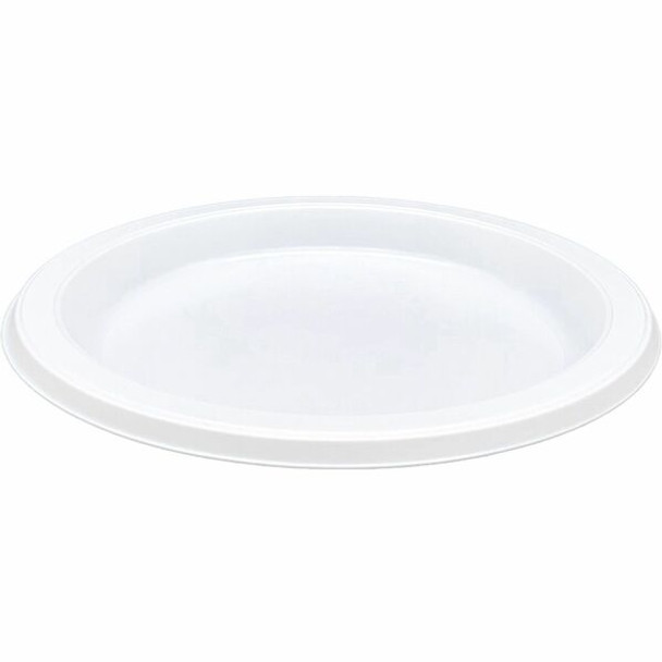 Genuine Joe 7" Disposable Plastic Plates - Picnic, Food, Party, Breakroom - Disposable - White - Plastic Body - Round - 125 / Pack