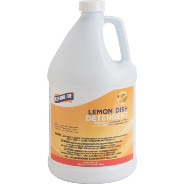 Genuine Joe Lemon Dish Detergent Gallon - 128 fl oz (4 quart) - Lemon Scent - 1 Each - Pleasant Scent - White