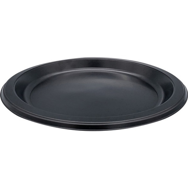 Genuine Joe 9" Round Plastic Plates - Disposable - Black - Plastic Body - 125 / Pack