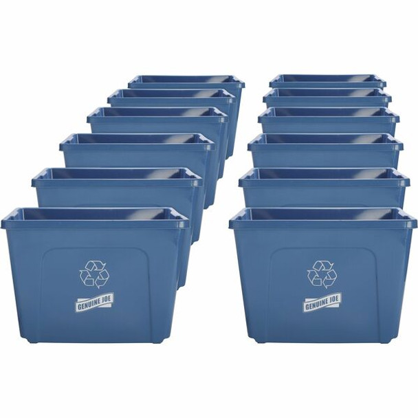 Genuine Joe 14-Gallon Recycling Bin - 14 gal Capacity - Rectangular - Durable, Lightweight - 14.5" Height x 19.5" Width x 15.4" Depth - Plastic - Blue - 12 / Carton