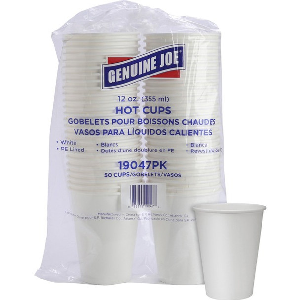 Genuine Joe 12 oz Disposable Hot Cups - 50 / Pack - White - Polyurethane - Beverage, Hot Drink