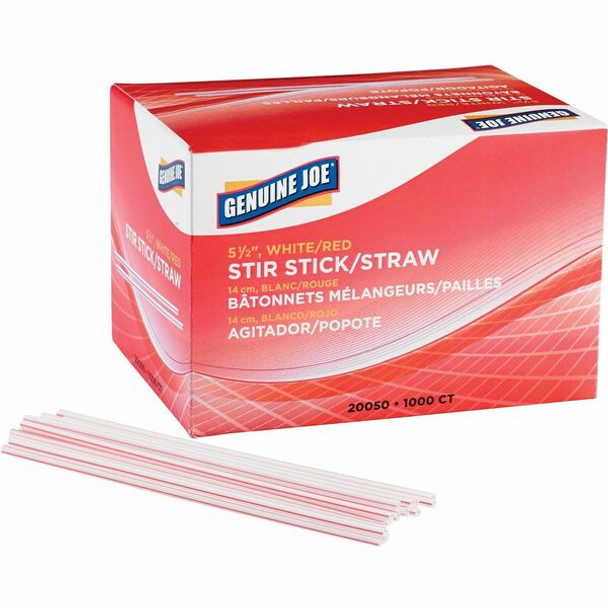 Genuine Joe 5-1/2" Plastic Stir Stick/Straws - 5.5" Length - Plastic - 1000 / Box - White