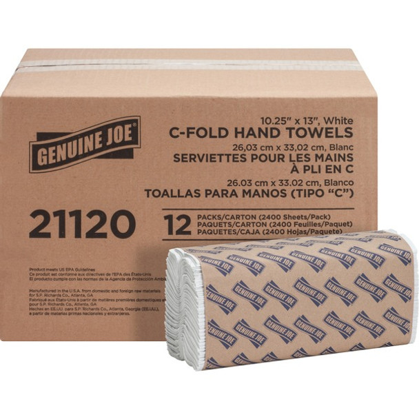 Genuine Joe C-Fold Paper Towels - 1 Ply - C-fold - 13" x 10" - White - Absorbent, Embossed - For Washroom, Restroom, Public Facilities - 200 Per Pack - 12 / Carton