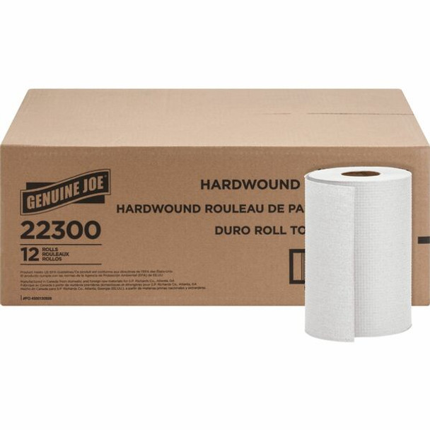 Genuine Joe Hardwound Roll Paper Towels - 7.88" x 350 ft - 2" Core - White - Absorbent, Embossed - For Restroom - 12 / Carton