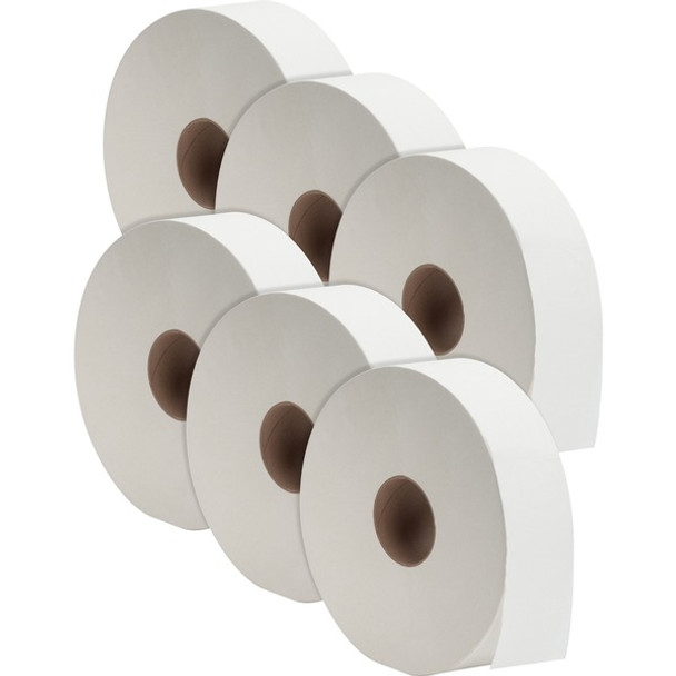 Genuine Joe Jumbo Jr Dispenser Bath Tissue Roll - 2 Ply - 3.50" x 2000 ft - 12" Roll Diameter - 3.30" Core - White - Fiber - Septic Safe, Sewer-safe, Perforated - For Bathroom - 6 / Carton