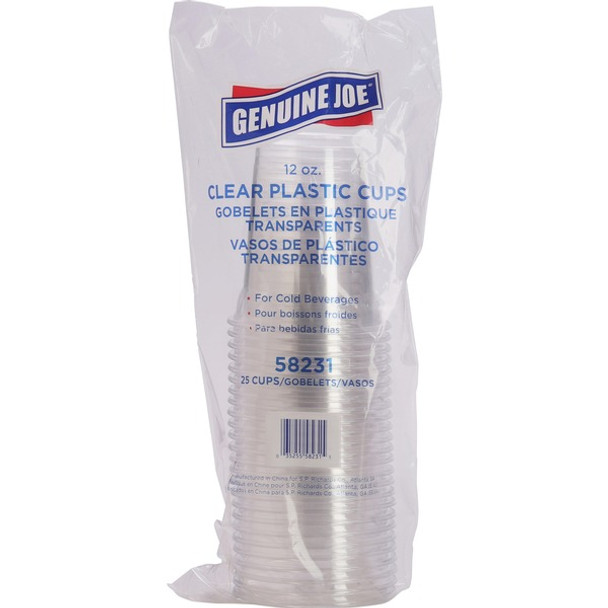 Genuine Joe 12 oz Clear Plastic Cups - 25 / Pack - Clear - Plastic - Cold Drink, Beverage