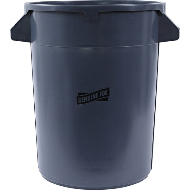 Genuine Joe Heavy-Duty Trash Container - 32 gal Capacity - Side Handle, Venting Channel - Plastic - Gray - 1 Each