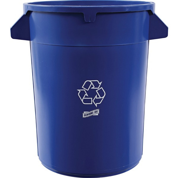 Genuine Joe Heavy-Duty Trash Container - 32 gal Capacity - Side Handle, Venting Channel - Plastic - Blue - 1 Each