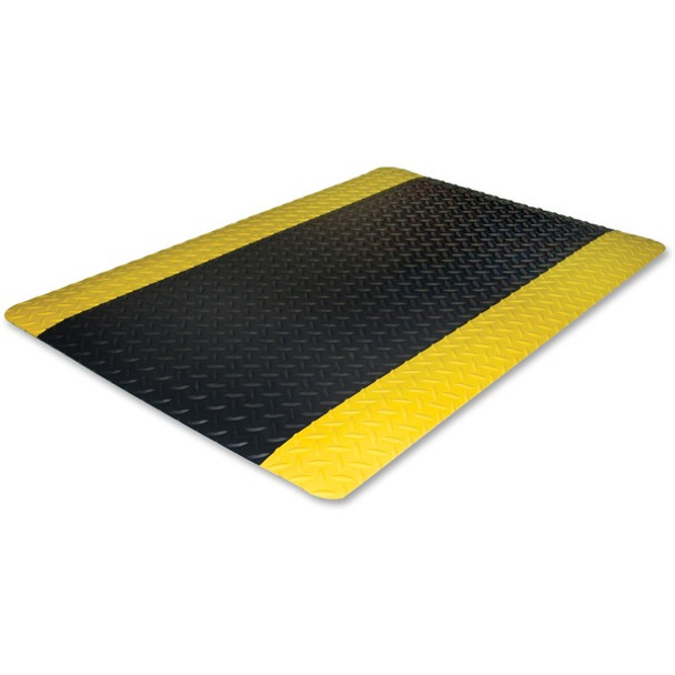 Genuine Joe Safe Step Anti-Fatigue Floor Mats - Warehouse, Factory - 36" Length x 24" Width - Black, Yellow - 1Each