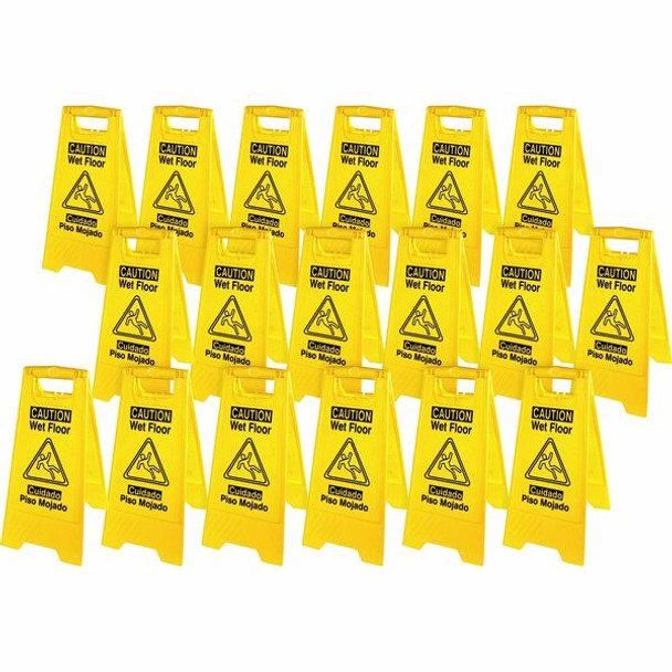 Genuine Joe Universal Graphic Wet Floor Sign - 3 / Bundle - Wet Floor Print/Message - Foldable - Yellow