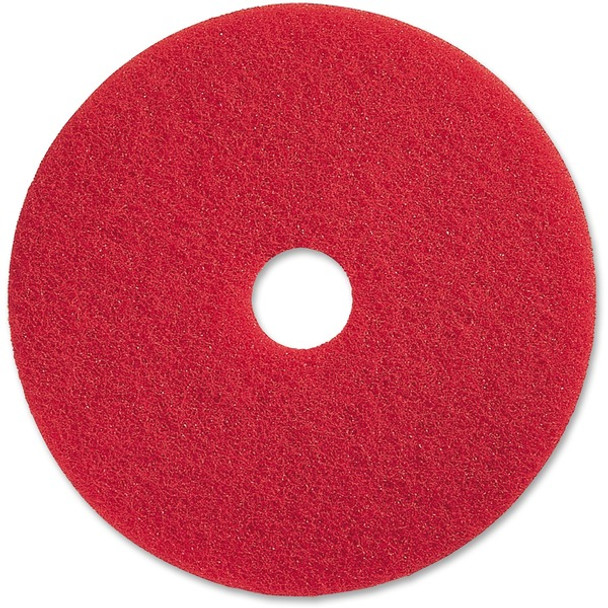 Genuine Joe Red Buffing Floor Pad - 19" Diameter - 5/Carton x 19" Diameter x 1" Thickness - Buffing, Scrubbing, Floor - 175 rpm to 350 rpm Speed Supported - Flexible, Resilient, Rotate, Dirt Remover - Fiber - Red