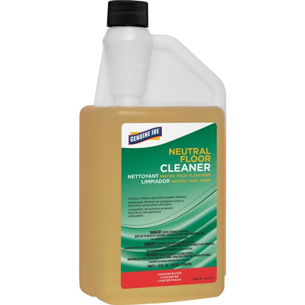 Genuine Joe Neutral Floor Cleaner - For Multi Surface - Concentrate - 32 fl oz (1 quart) - 1 Each - Yellow