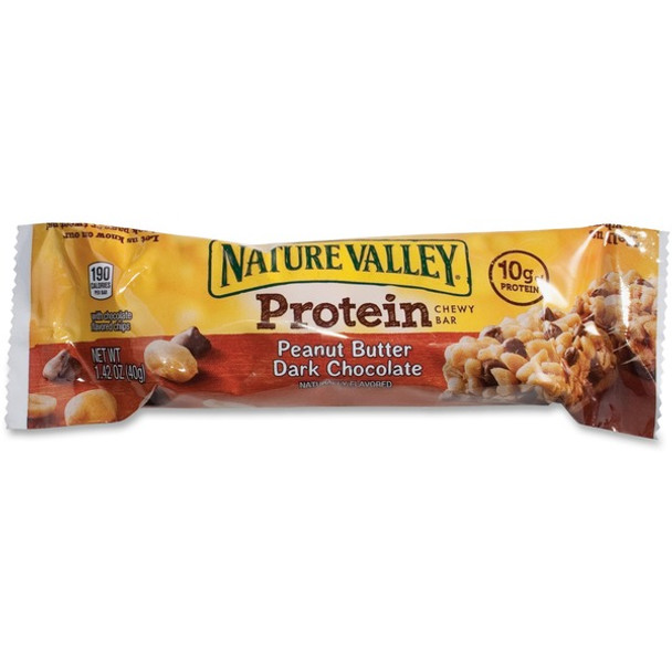 NATURE VALLEY Peanut Butter Protein Bar - Peanut Butter, Dark Chocolate - 1.42 oz - 16 / Box