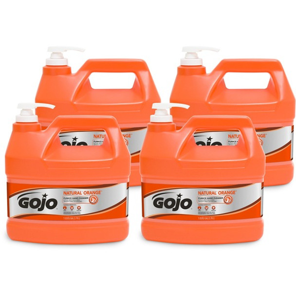 Gojo&reg; Natural Orange Pumice Hand Cleaner - Fragrance-free ScentFor - 1 gal (3.8 L) - Pump Bottle Dispenser - Dirt Remover, Oil Remover, Grease Remover - Hand - White - Heavy Duty, Fast Acting - 4 / Carton